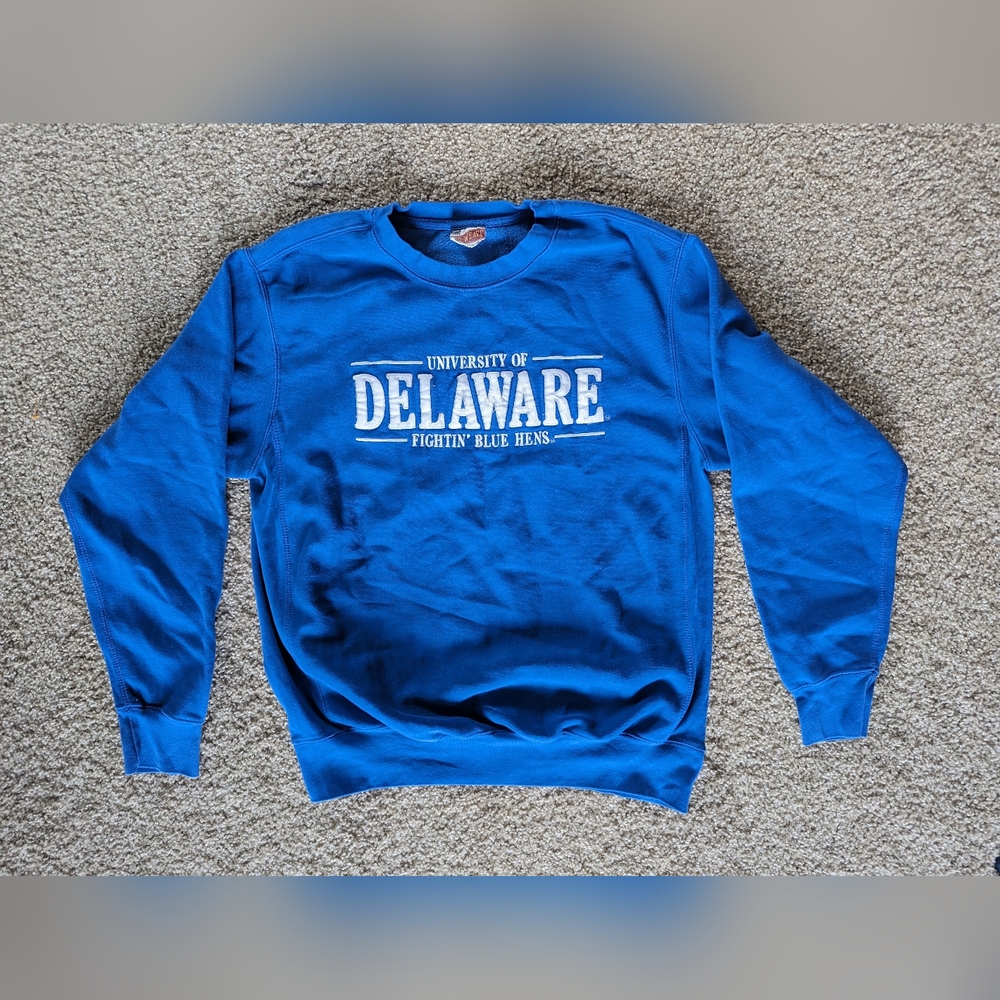 Vintage University of Delaware Crewneck Blue 90s College Pro Weave Sweatshirt M